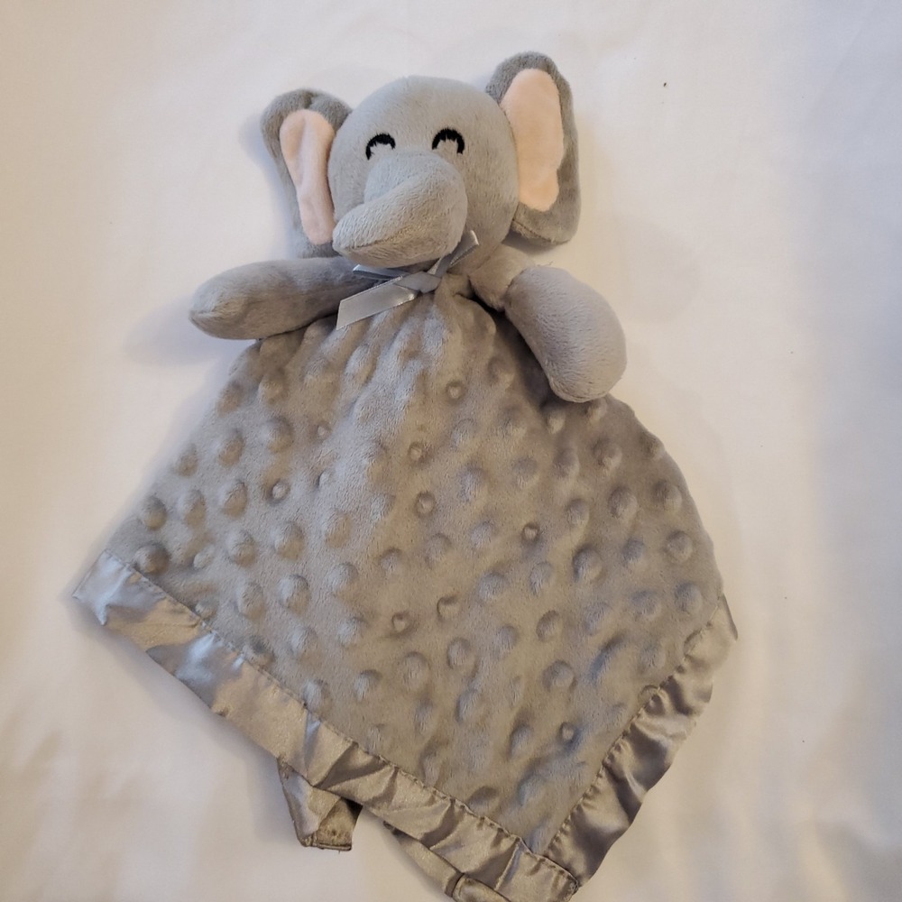 Gray Minky Dot ELEPHANT Crinkle‎ Ears Plush Satin Security Blanket Lovey Gleem